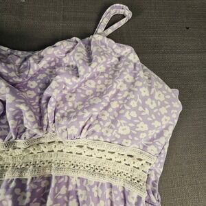 No Boundaries Lavender Floral Empire Waist Sundress with Crochet Lace XL 15-17